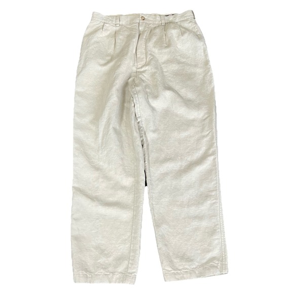Daniel Cremieux Other - Daniel Cremieux Collection Mens 34x30 Cotton Linen Pleated Trousers Beige Pants